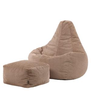 Pouf poire à dossier haut avec repose-pied velours côtelé b…