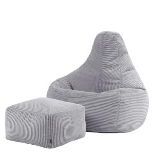 Pouf poire à dossier haut avec repose-pied velours côtelé g…