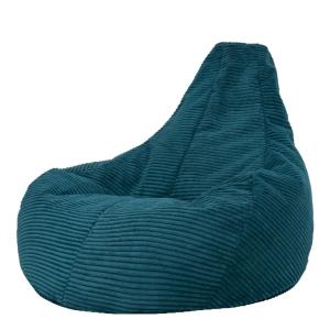 Pouf poire à dossier incliné velours côtelé bleu canard