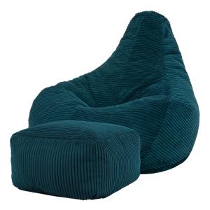 Pouf poire inclinable avec repose-pied velours côtelé bleu…
