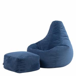 Pouf poire inclinable avec repose-pied velours côtelé bleu…