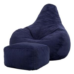 Pouf poire inclinable avec repose-pied velours côtelé bleu…