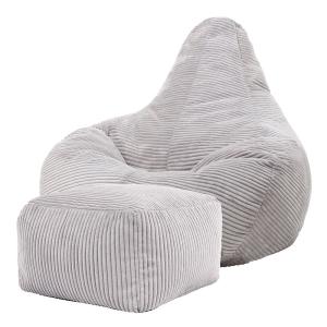Pouf poire inclinable avec repose-pied velours côtelé gris…