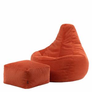 Pouf poire inclinable et repose-pied velours côtelé orange…