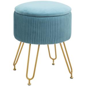 Pouf rangement 135l capacity storage footrest velours bleu…