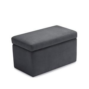 Pouf rangement en tissu chenille gris foncé 80x40 cm