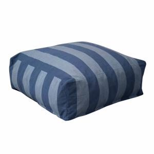 Pouf rayé pour salon de jardin modulable bleu pacific