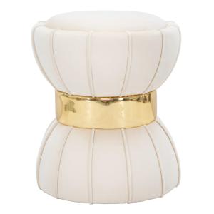 Pouf rembourré en tissu beige Ø cm 40x44