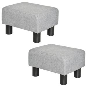 Pouf repose-pied lot de 2 en tissu de lin gris