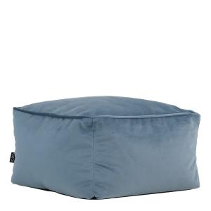 Pouf repose-pieds carré velours bleu minéral