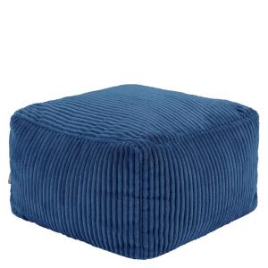 Pouf repose-pieds carré velours côtelé bleu jean
