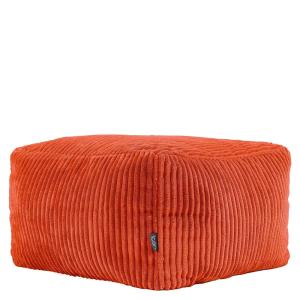 Pouf repose-pieds carré velours côtelé orange terracotta