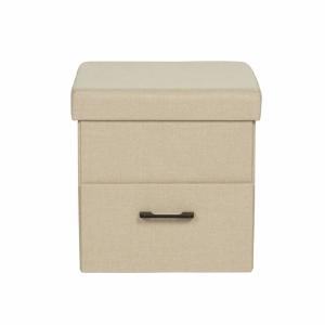 Pouf repose-pieds cube en similicuir beige 40x40x40