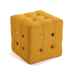 Pouf repose-pieds en coton et bois jaune