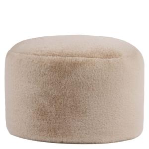 Pouf repose-pieds rond en imitation fourrure de lapin beige