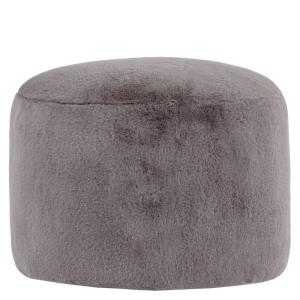 Pouf repose-pieds rond en imitation fourrure de lapin gris…