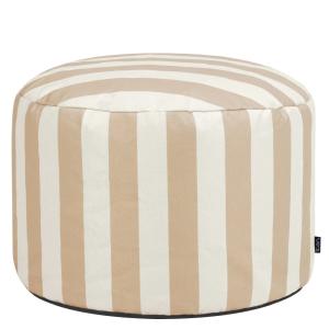Pouf repose-pieds rond en tissu imprimé rayures beige taupe