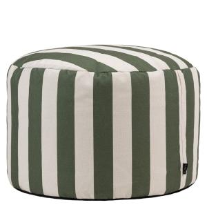 Pouf repose-pieds rond en tissu imprimé rayures vert olive