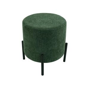 Pouf repose-pieds rond en tissu vert foncé et acier