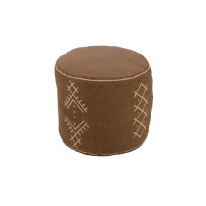 Pouf rond aux motifs brodés en coton marron