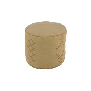 Pouf rond aux motifs brodés en coton marron camel