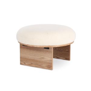 Pouf rond en bois et bouclette blanc D60