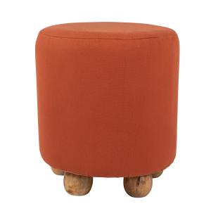 Pouf rond en coton rouge et bois de gaïac