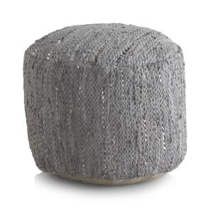 Pouf rond en cuir et coton 45 diam. x 35 cm