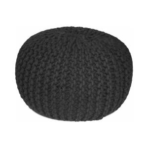 Pouf rond en laine tricot noir