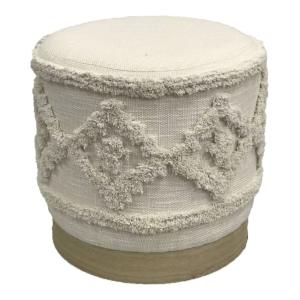 Pouf rond en tissu beige 40x40 cm