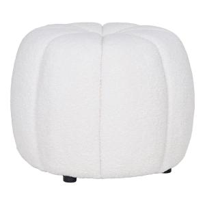 Pouf  rond en tissu bouclé blanc pieds mdf