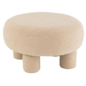 Pouf rond en tissu bouclé polyester beige 52 x 52