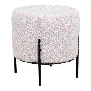Pouf rond en tissu bouclette et métal ø35,5cm - Blanc