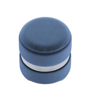 Pouf rond en velours bleu marine & métal avec rangement