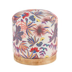 Pouf rond imprimé exotique multicolore