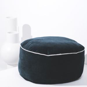 Pouf rond imprimé Uni coton  40x20cm Bleu