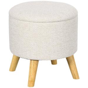 Pouf rond repose-pieds avec coffre de rangement bois crème