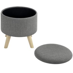 Pouf rond repose-pieds avec coffre de rangement bois gris