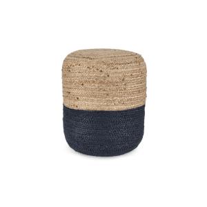 Pouf rond tressé en jute D45 bleu