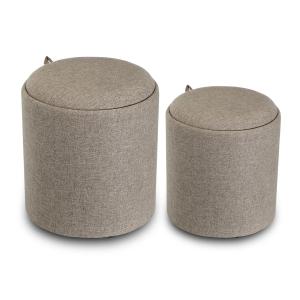 Pouf (set de 2) en coton et bois beige