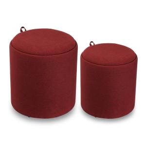 Pouf (set de 2) en coton et bois rouge