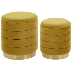 Pouf Set de 2 Moutarde Velours 40 33 cm 40 33 cm