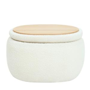 Pouf table basse avec rangement en bouclettes blanches