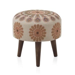 Pouf tapissé avec pieds en bois couleur lin