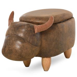 Pouf taureau coffre de rangement 2 en 1 bois d'hévéa marron…