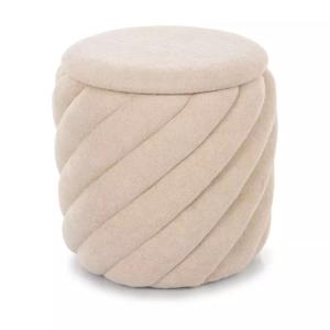 Pouf tissu beige rangement caché structure ronde 42x42x41cm