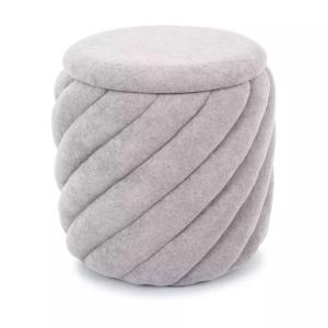Pouf tissu gris clair rangement intégré structure arrondie…