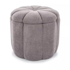 Pouf tissu gris couvercle fleur rangement 45x45x40cm