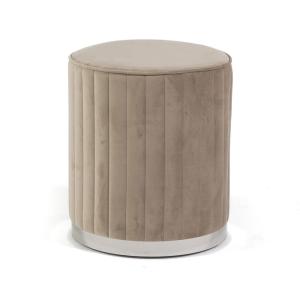 Pouf velours capitonné base chromée beige/argent