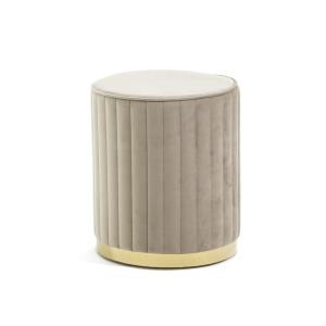 Pouf velours capitonné base chromée beige/or